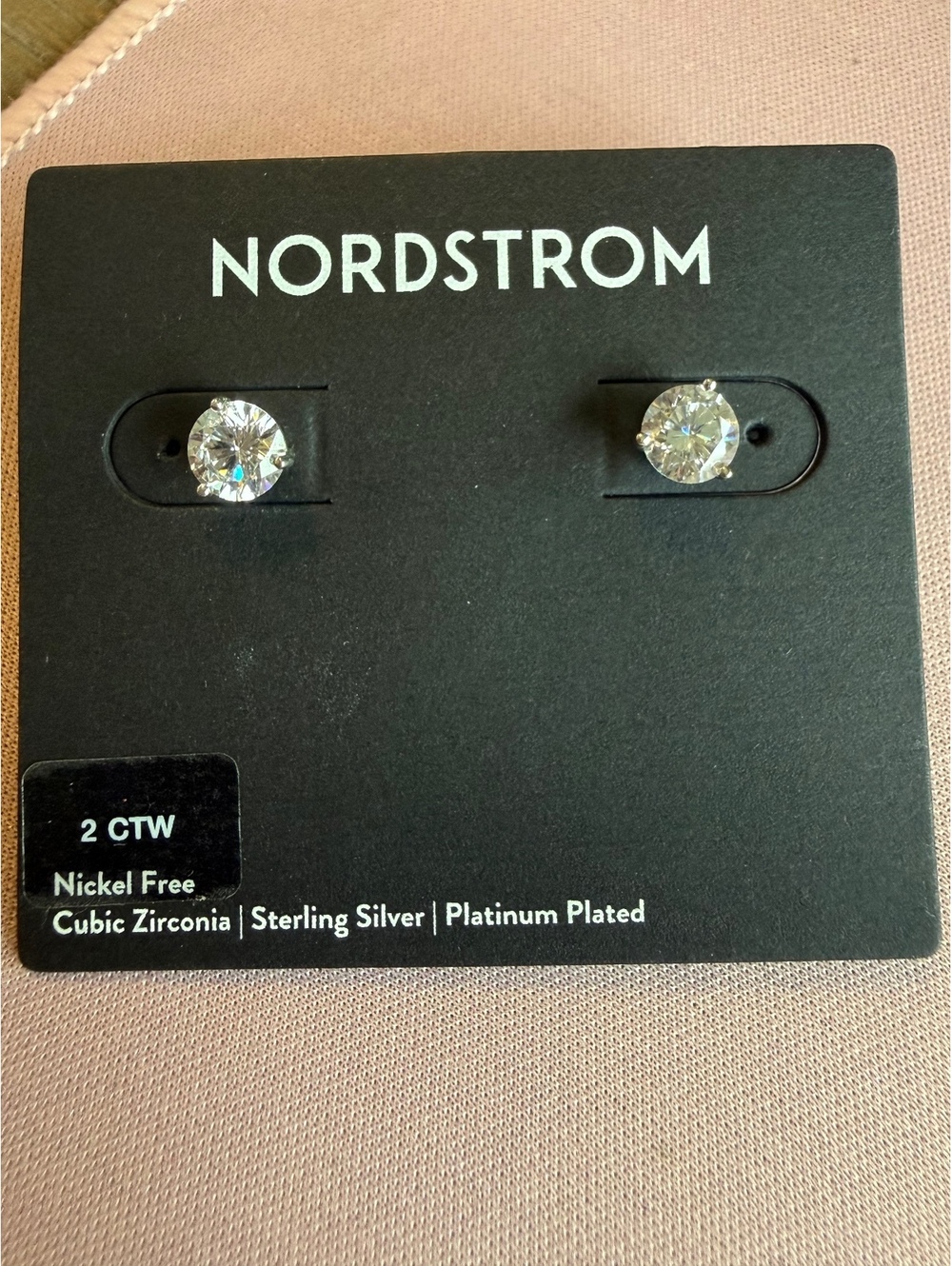 Nordstrom Platinum Plated Sterling Silver Cubic Zirconia Stud Earrings 2 CTW - Picture 4 of 5